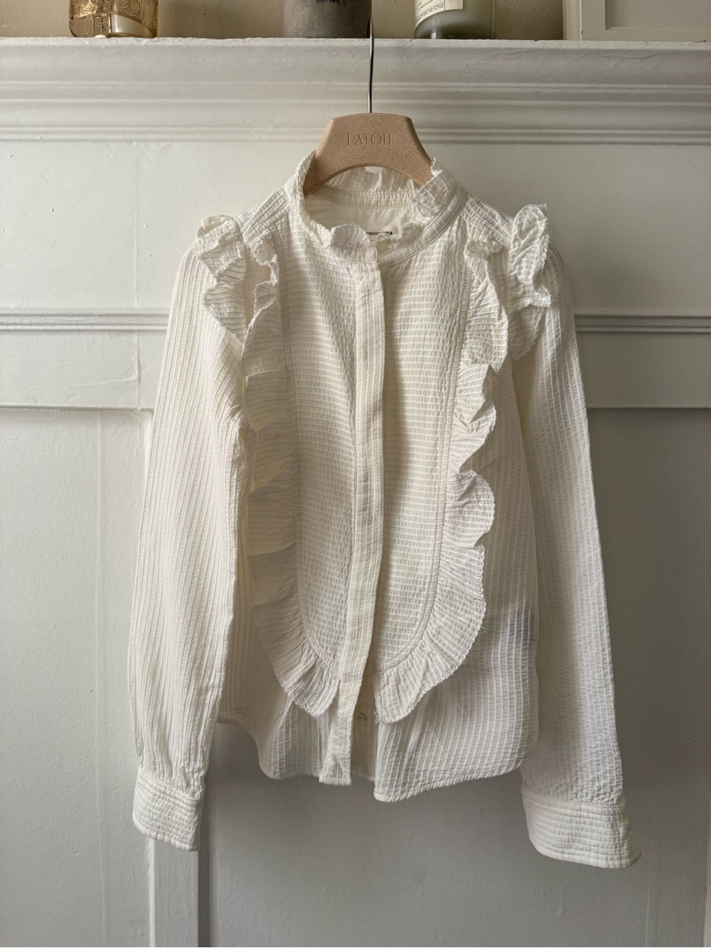 Isabel Marant Ivory Ruffled Textured Button-Up Blouse